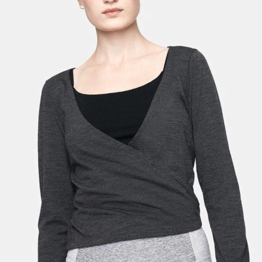 Outdoor Voices Cropped Wrap Top Long Sleeve Charcoal Gray Size Small